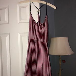 Blue and pink striped dress.